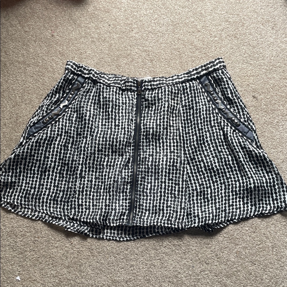 BCBGeneration Black & White Dot-Print Zip-Front Women's Skirt with pockets